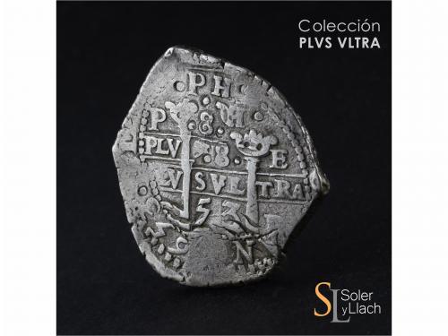 FELIPE IV. 8 Reales. 1653. POTOSÍ. E. Anv.: Fecha de cuatro 