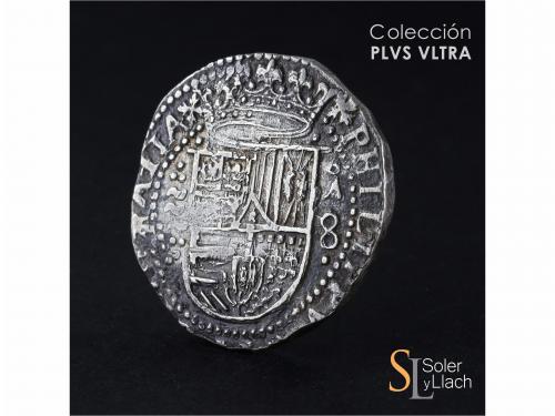 FELIPE II. 8 Reales. S/F. VALLADOLID. A. Anv.: Tres girones 