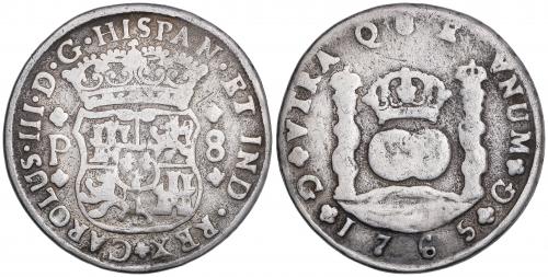 CARLOS III. 8 Reales. 1765. GUATEMALA. P. 25,26 grs. Columna