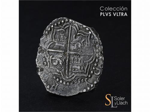 FELIPE II. 8 Reales. S/F. LIMA. M. Anv.: P / M - Escudo - VI