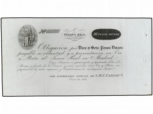 ANTIGUOS. Lote 2 billetes 16 Pesos Duros. Enero 1835. CARLOS