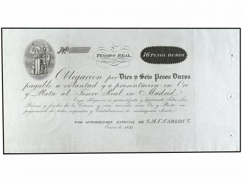 ANTIGUOS. Lote 2 billetes 16 Pesos Duros. Enero 1835. CARLOS