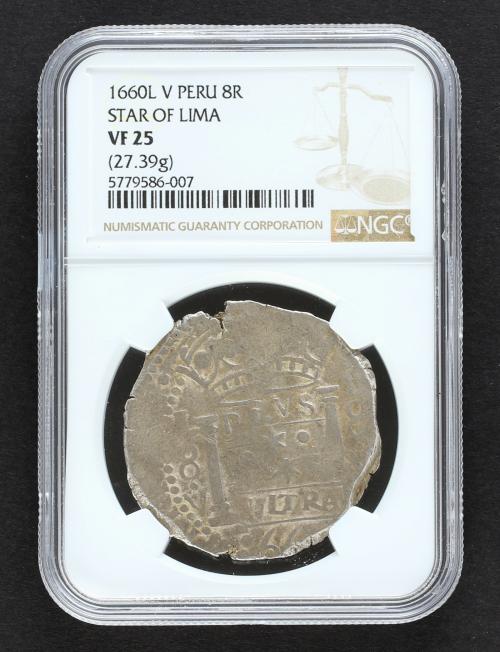 FELIPE IV. 8 Reales. 1660. LIMA. V. Anv.: L / 8 / V a derech