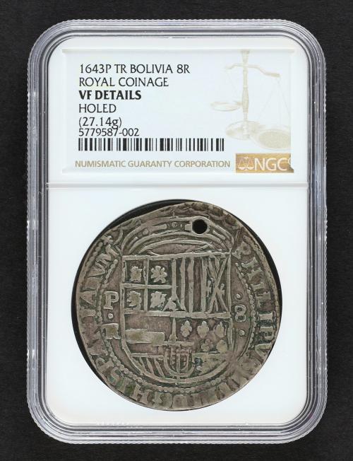 FELIPE IV. 8 Reales. 1643. POTOSÍ. TR. Anv.: P / punto / TR 