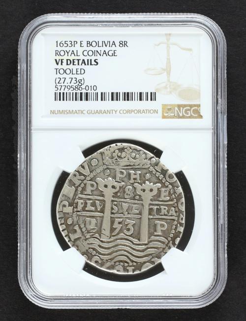 FELIPE IV. 8 Reales. 1653. POTOSÍ. E. Anv.: 3 cifras en la f