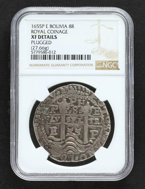 FELIPE IV. 8 Reales. 1655. POTOSÍ. E. Anv.: 3 puntos bajo co