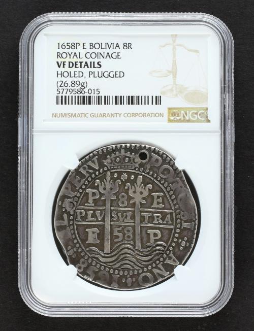 FELIPE IV. 8 Reales. 1658. POTOSÍ. E. Anv.: El 5 de la fecha