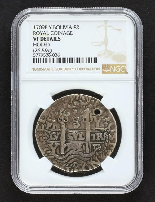 FELIPE V. 8 Reales. 1709. POTOSÍ. Y. 26,59 grs. Tipo Real. G