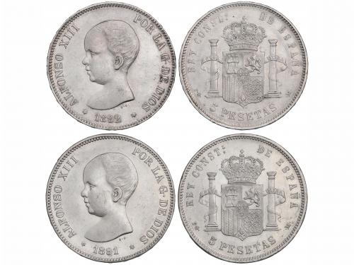 ALFONSO XIII. Lote 2 monedas 5 Pesetas. 1891 (*18-91) y 1892