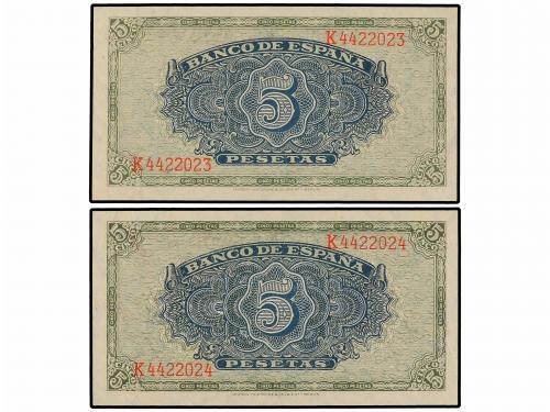 ESTADO ESPAÑOL. Lote 2 billetes 5 Pesetas. 4 Septiembre 1940