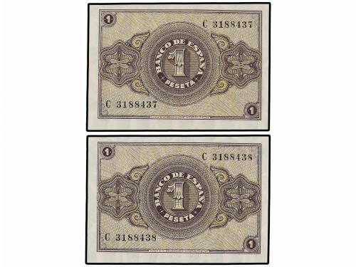 ESTADO ESPAÑOL. Lote 2 billetes 1 Peseta. 12 Octubre 1937. S