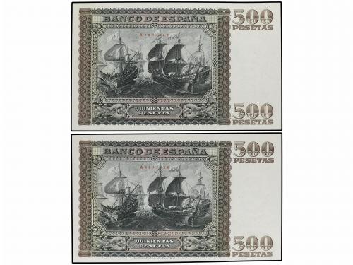 ESTADO ESPAÑOL. Lote 2 billetes 500 Pesetas. 9 Enero 1940. J