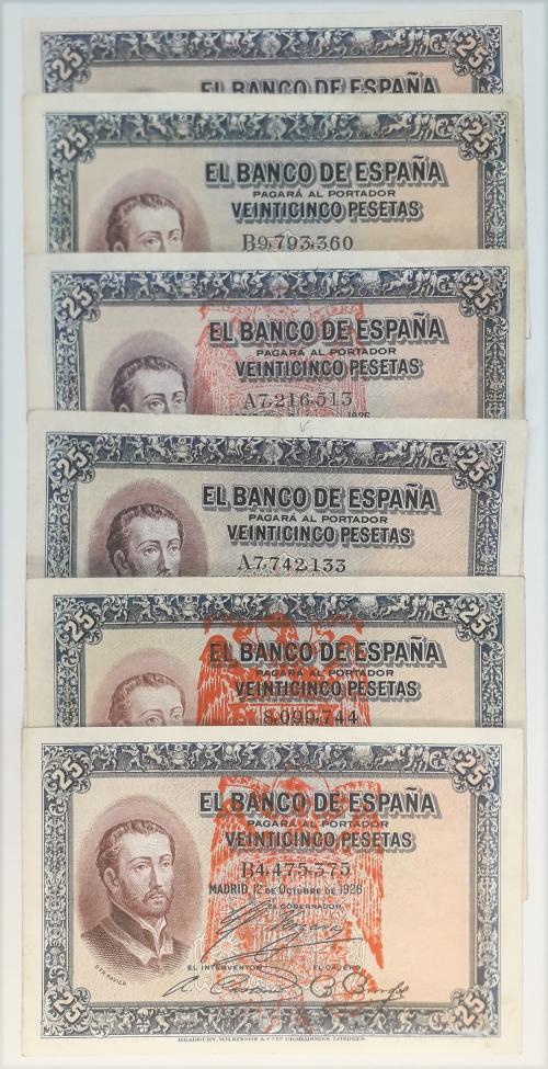 BANCO DE ESPAÑA. Lote 14 billetes 25 Pesetas. 12 Octubre 192