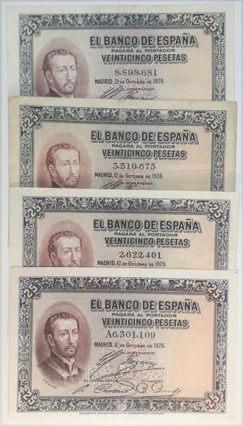 BANCO DE ESPAÑA. Lote 14 billetes 25 Pesetas. 12 Octubre 192