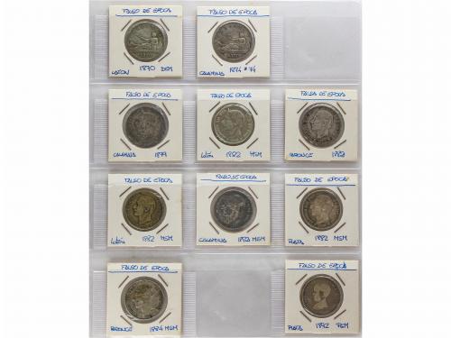 FALSAS de ÉPOCA. Lote 45 monedas 50 Céntimos, 1 y 2 Pesetas.