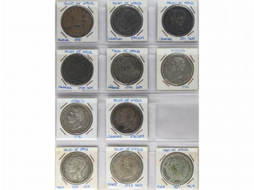 FALSAS de ÉPOCA. Lote 23 monedas 5 Pesetas. 1870 a 1885. GOB
