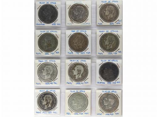 FALSAS de ÉPOCA. Lote 24 monedas 5 Pesetas. 1885 a 1890. ALF