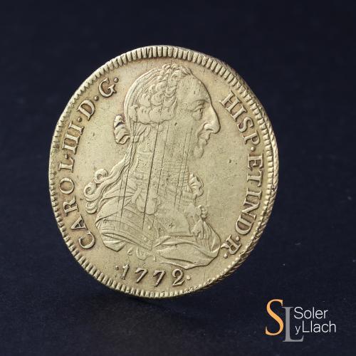 CARLOS III. 8 Escudos. 1772. LIMA. J.M. 26,81 grs. Ensayador