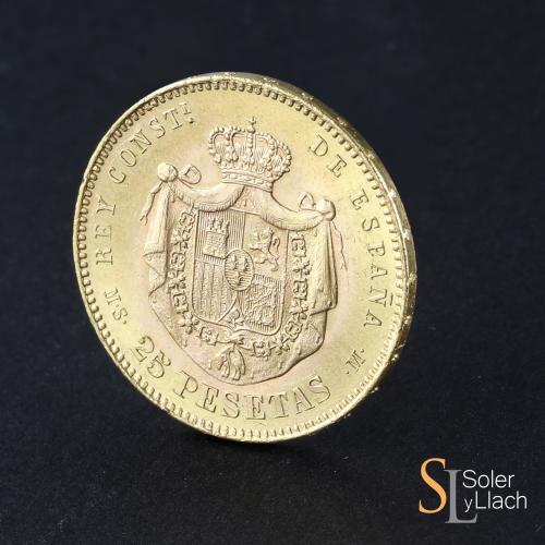 ALFONSO XII. 25 Pesetas. 1885 (*18-85). M.S.-M. (Levísimas r