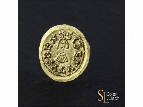 MONEDAS VISIGODAS. Triente. SISEBUTO (612-621 d.C.). ELVORA 