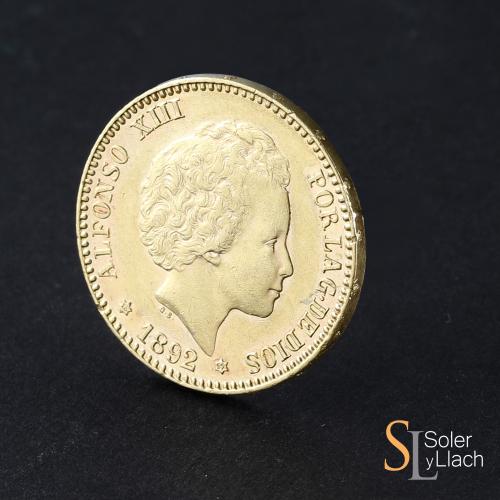 ALFONSO XIII. 20 Pesetas. 1892 (*18-92). P.G.-M. (Leves golp