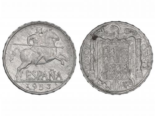 ESTADO ESPAÑOL. Lote 2 monedas 5 Céntimos. 1953. (Una con le