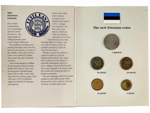 ESTONIA. Set 5 monedas 5, 10, 20, 50 Senti y 1 Kroon. 1992. 