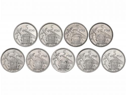 ESTADO ESPAÑOL. Lote 9 monedas 5 Pesetas. 1957 (*60, 61, 67,