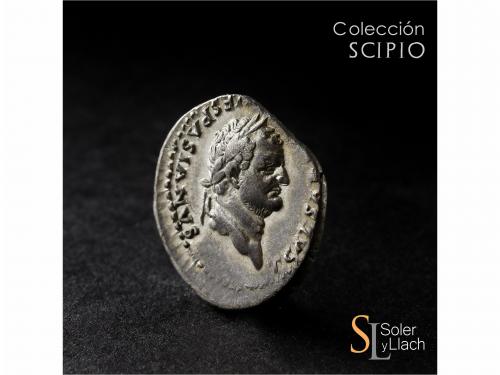 IMPERIO ROMANO. Denario. Acuñada el 74-79 d.C. TITO. Anv.: T