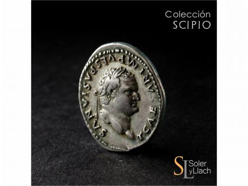 IMPERIO ROMANO. Denario. Acuñada el 74-79 d.C. TITO. Anv.: T