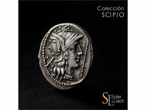 REPÚBLICA ROMANA. Denario. 200-190 a.C. ANÓNIMO. Anv.: Cabez