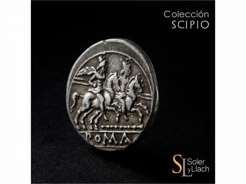 REPÚBLICA ROMANA. Denario. 200-190 a.C. ANÓNIMO. Anv.: Cabez