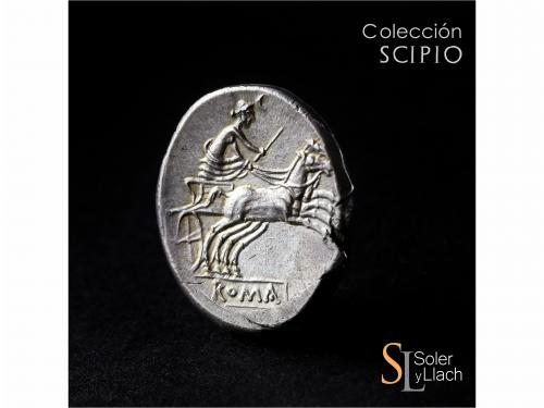 REPÚBLICA ROMANA. Denario. 189-180 a.C. ANÓNIMO. Rev.: Diana