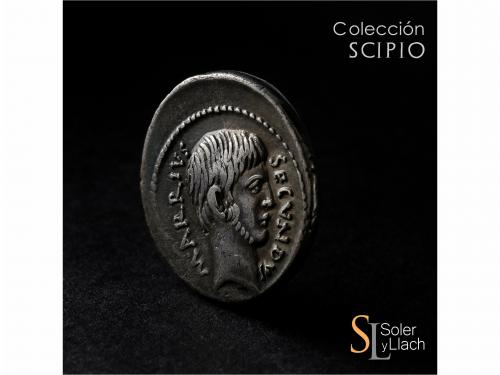 REPÚBLICA ROMANA. Denario. 41 a.C. ARRIA. Marcus Arrius Secu