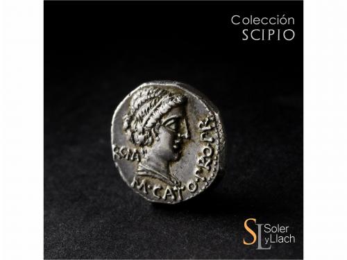 REPÚBLICA ROMANA. Denario. 47-46 a.C. PORCIA. M. Porcius Cat