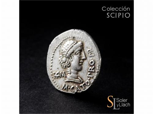 REPÚBLICA ROMANA. Denario. 47-46 a.C. PORCIA. M. Porcius Cat