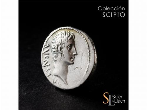 IMPERIO ROMANO. Denario. Acuñada el 21 a.C. AUGUSTO. PELOPON