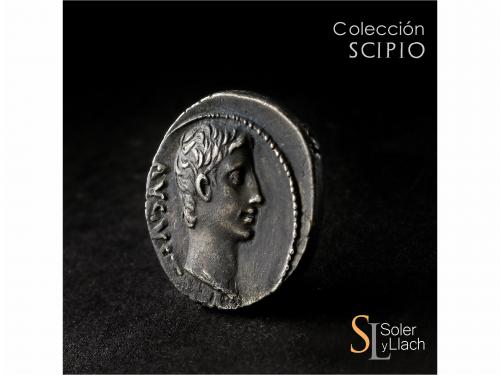 IMPERIO ROMANO. Denario. Acuñada el 21 a.C. AUGUSTO. PELOPON