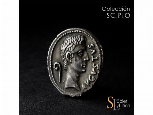 IMPERIO ROMANO. Denario. Acuñada el 13 a.C. AUGUSTO. C. Mari