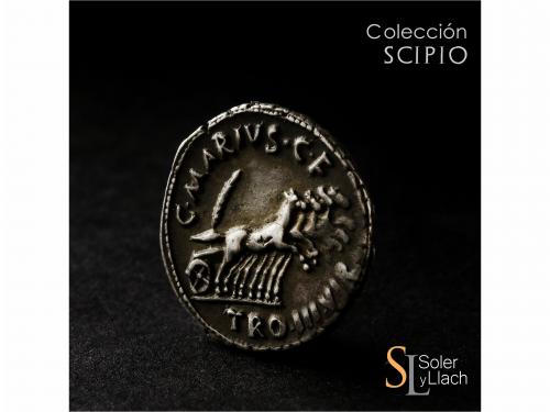 IMPERIO ROMANO. Denario. Acuñada el 13 a.C. AUGUSTO. C. Mari