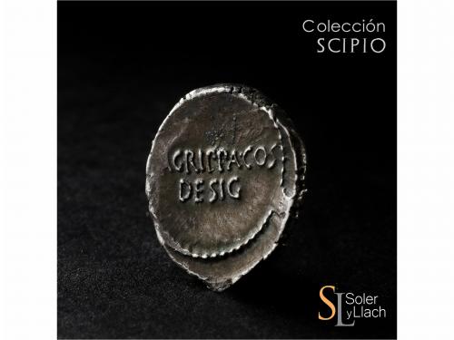 IMPERIO ROMANO. Denario. Acuñada el 38 a.C. OCTAVIO y AGRIPP