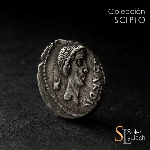 IMPERIO ROMANO. Denario. Acuñada el 43 a.C. JULIO CÉSAR y MA