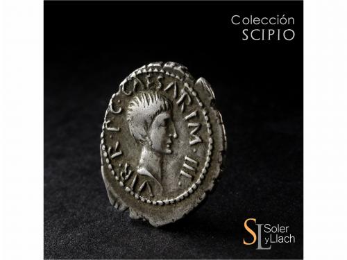 IMPERIO ROMANO. Denario. Acuñada el 42 a.C. LÉPIDO y OCTAVIO