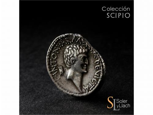 IMPERIO ROMANO. Denario. Acuñada el 32 a.C. CLEOPATRA y MARC