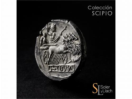 REPÚBLICA ROMANA. Didracma o Quadrigato. Acuñada el 214-212 