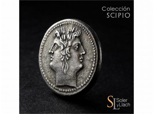 REPÚBLICA ROMANA. Didracma o Quadrigato. Acuñada el 225-212 