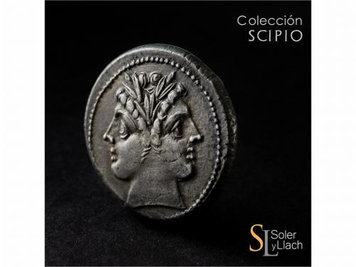 REPÚBLICA ROMANA. Didracma o Quadrigato. Acuñada el 225-212 