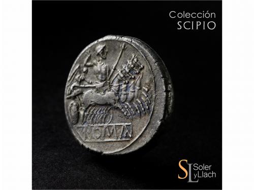 REPÚBLICA ROMANA. Didracma o Quadrigato. Acuñada el 225-212 