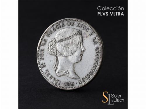 ISABEL II. 5 Pesetas. 1855. MANILA. 25,22 grs. Prueba en pla