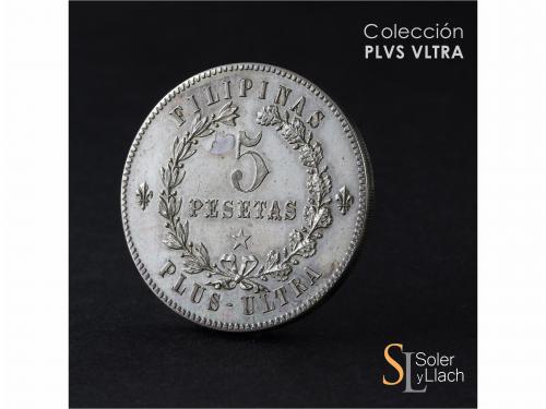 ISABEL II. 5 Pesetas. 1855. MANILA. 25,22 grs. Prueba en pla